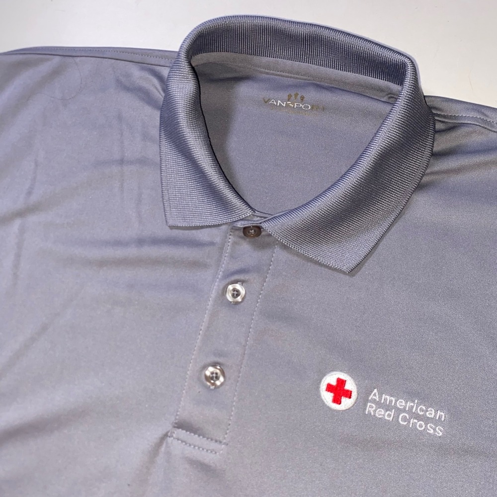 Vansport Mens American Red Cross Embroidered Performance Polo Shirt Gray D212